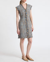 TUSCANY Cap Sleeve V-Neck Sheath Tweed Dress