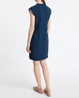 TUSCANY Sleeveless V-Neck Tweed Dress with Fringe Detail