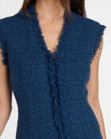 TUSCANY Sleeveless V-Neck Tweed Dress with Fringe Detail