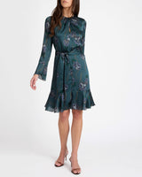 DRAKE Long Sleeve Printed Shift Dress with Ruffled Skirt
