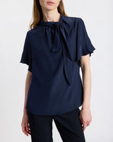 ATHENA Silk Blouse with Short Flutter-Sleeves