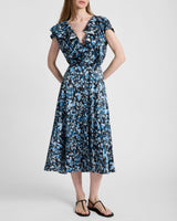 MANDY Faux-Wrap Cap Sleeve Midi Floral Dress.