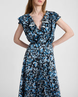 MANDY Faux-Wrap Cap Sleeve Midi Floral Dress.