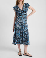 MANDY Faux-Wrap Cap Sleeve Midi Floral Dress.