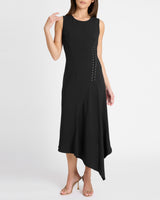 KYLIE Sleeveless Asymmetric Midi Crepe Dress