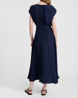 MANDY Ruffled Faux Wrap Silk Midi Dress