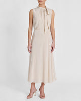 PETRA Sleeveless Mock Neck Silk Midi Dress
