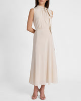PETRA Sleeveless Mock Neck Silk Midi Dress