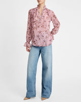 CHELSEA Long Sleeve Ruffle Neck Blouse in Printed Georgette