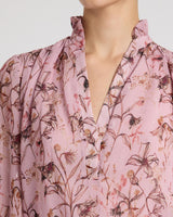 CHELSEA Long Sleeve Ruffle Neck Blouse in Printed Georgette