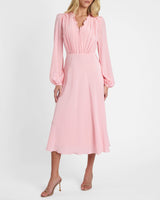 AMAL Long Sleeve Midi Dress in Silk Crepe De Chine