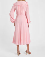 AMAL Long Sleeve Midi Dress in Silk Crepe De Chine