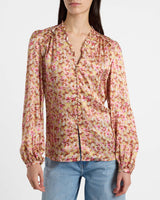 BLAINE Long Sleeve Buttoned Blouse in Floral Silk Blend
