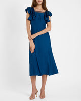 YEDA Fit and Flare Midi Dress in Silk Crepe de Chine