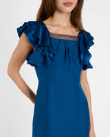 YEDA Fit and Flare Midi Dress in Silk Crepe de Chine