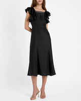 YEDA Fit and Flare Midi Dress in Silk Crepe de Chine