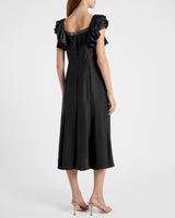YEDA Fit and Flare Midi Dress in Silk Crepe de Chine
