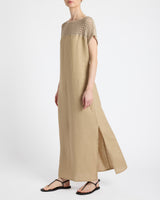 HARMONY Crocheted Cap Sleeve Linen Maxi Dress