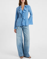 SYDNEY Silk Long Sleeve Ruffle Blouse