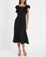 YEDA Fit and Flare Midi Dress in Silk Crepe de Chine