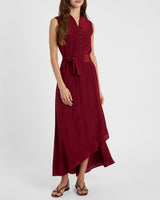 CARSON Silk Hi-Lo Ruffle Collar Midi Dress