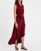 CARSON Silk Hi-Lo Ruffle Collar Midi Dress