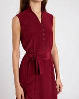 CARSON Silk Hi-Lo Ruffle Collar Midi Dress