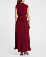 CARSON Silk Hi-Lo Ruffle Collar Midi Dress
