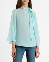 LENA Tie Neck Blouse in Silk Crepe De Chine