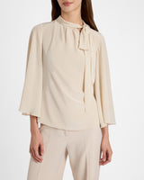 LENA Tie Neck Blouse in Silk Crepe De Chine