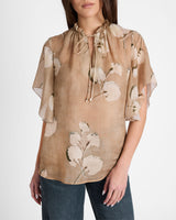 GUITA Flutter Sleeve Blouse in Floral Voile