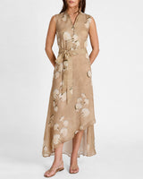 CARSON Sleeveless Hi-Lo Midi Dress in Floral Printed Voile