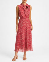 PETRA Sleeveless Mock Neck Midi Dress in Printed Georgette
