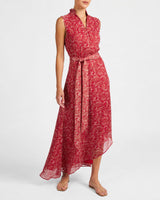 CARSON Sleeveless Hi-Lo Midi Dress in Printed Georgette