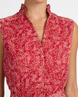 CARSON Sleeveless Hi-Lo Midi Dress in Printed Georgette