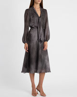 JENN Midi Dress with Drop Tie Neck in Micro-Dot Print