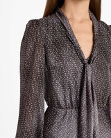 JENN Midi Dress with Drop Tie Neck in Micro-Dot Print