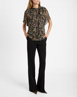 ATHENA Blouse with Short Flutter-Sleeves in Abstract Floral Print