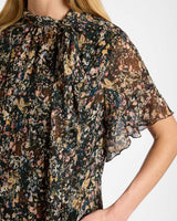 ATHENA Blouse with Short Flutter-Sleeves in Abstract Floral Print