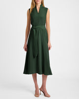 NIRVA Silk Sleeveless Ruffle-Neck Midi Dress