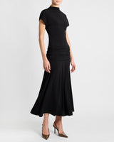 KARDI Ruched Mock Neck Maxi Dress in Soft Jersey