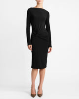 KEEGAN Draped Knot Long Sleeve Jersey Dress