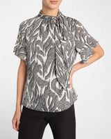 ATHENA Tie Neck Blouse with Short Flutter-Sleeves