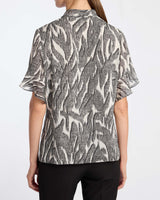 ATHENA Tie Neck Blouse with Short Flutter-Sleeves