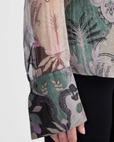 AMANDA Printed Silk Long Sleeve Tie Neck Blouse