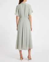 SABRINA Silk Short Sleeve Tie Neck Midi Dress