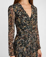 SONIA Long Sleeve Ruched Dress in Abstract Floral Print