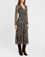 SONIA Long Sleeve Ruched Dress in Abstract Floral Print