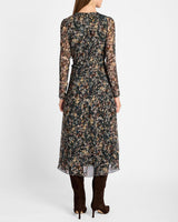SONIA Long Sleeve Ruched Dress in Abstract Floral Print