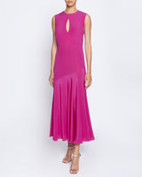 KAY Sleeveless Silk Fit and Flare Keyhole Midi Dress